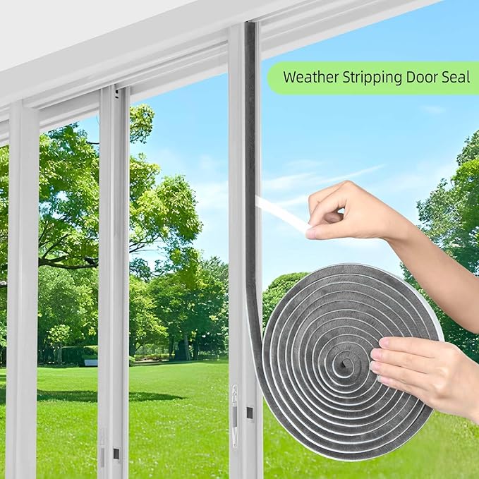 2Pack MILEQEE Door Brush Seal, 66 Feet Total, Felt Pile Weather Stripping for Doors, Weather Strip for Windows Cabinet, Self Adhesive Draft Blocker, Dust Stopper Sliding Door Seal Winter, Grey 20m