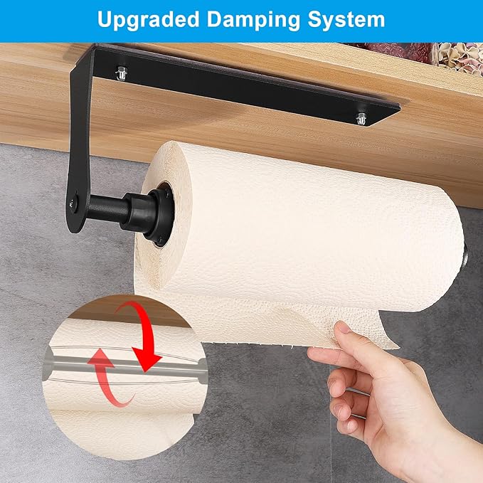MONEER Magnetic Paper Towel Holder for Frige, One-Hand Operable Paper Towel Holder, Self-Adhesive, No Drill Magnet Paper Towel Holder for Kitchen, Refrigerator, RV, Garage (Black)