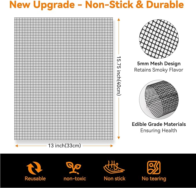 Dailyart Grill Mesh Mat - Set of 5 Non-Stick Mesh Grill Mats for Outdoor Grill -Even Heating&Easy to Clean& Reusable Outdoor BBQ Accessories, Works on Gas, Charcoal, Electric Grills 15.75 x 13 Black