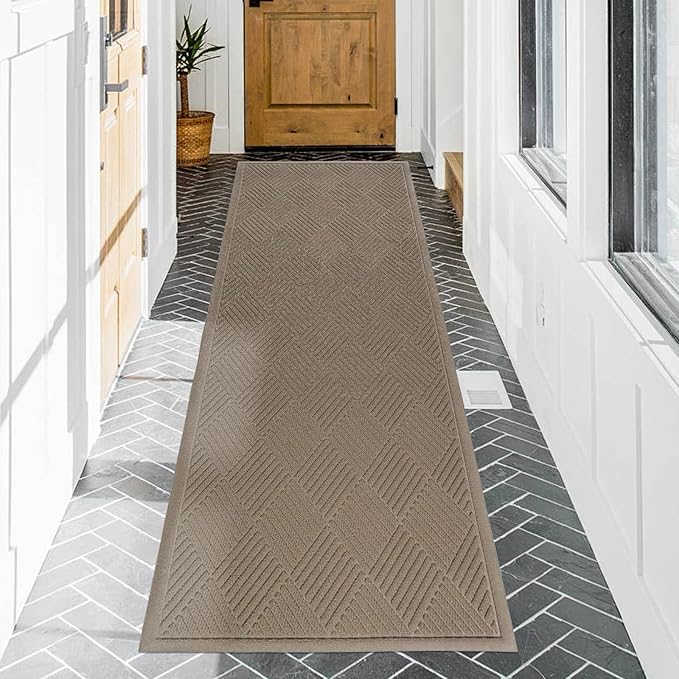 Sturdy Front Door Mat, Absorbent Muddy Dirt Resist Welcome Door Mats Outdoor Indoor, Stain and Fade Resistant, Non-Slip Rubber Backing Low Profile Doormat for Entryway, 72×24, Beige