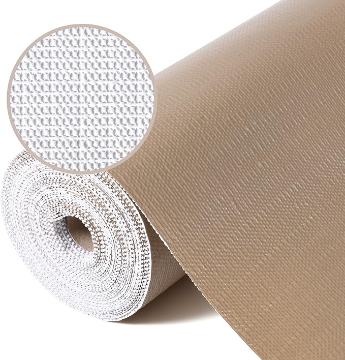 Drawer Liner, Shelf Liners for Kitchen Cabinet Waterproof & Oil-Proof Cupboard Liner Non-Slip Drawer Mat PVC Material Non Adhesive Kitchen Liner for Countertop Beige 23.6 x 236.2 Inches