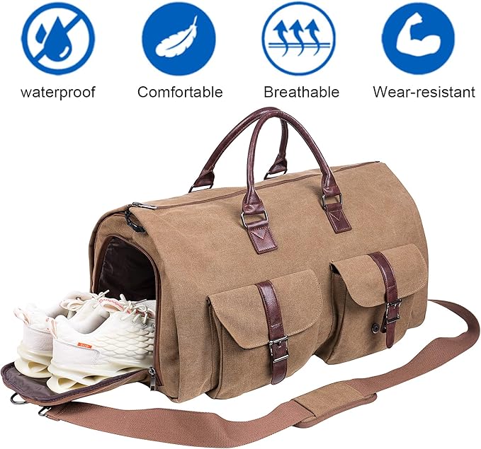 seyfocnia Convertible Travel Garment Bag, Carry-on Garment Duffel Bag for Men Women - 2-in-1 Hanging Suitcase Suit Business Travel Bag