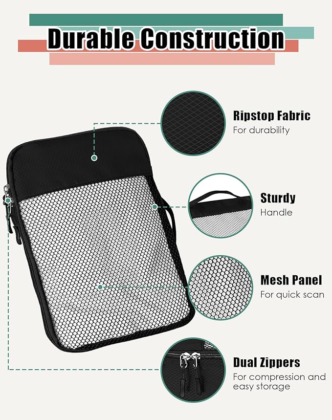 4-Piece Packing Cubes Travel Accessories Set for Suitcases - Luggage Organizer Bags with Double Zipper - Mesh Top - Large - Black