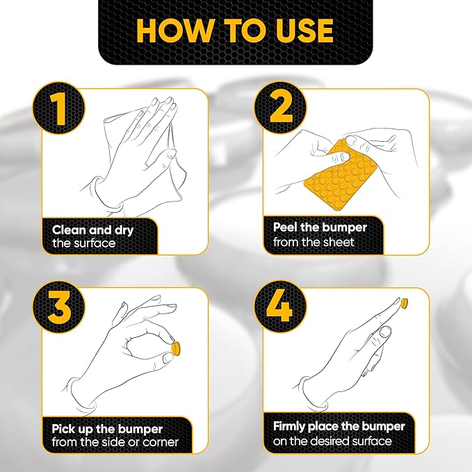 25 Clear Cabinet Door Bumpers - 1/2” Diameter White Self Adhesive Pads, Stoppers, Rubber Bumpers for Drawers, Cupboards, Cutting Boards, Glass Tops, Picture Frames, Kitchen Furniture by Vellax