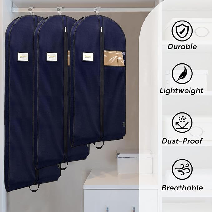 BALEINE 5PK Heavy Duty Garment Bag with Shoe Storage Travel Bag for Dresses, Suit, Coats Travel Essential (54", Blue)