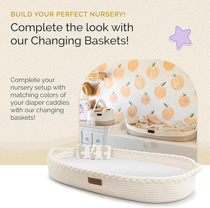 Baby Diaper Caddy Organizer, Portable Nursery Storage Basket with Sturdy Handle Diaper Caddy Basket, Car Caddy for Diapers and Baby Wipes, Newborn Essentials