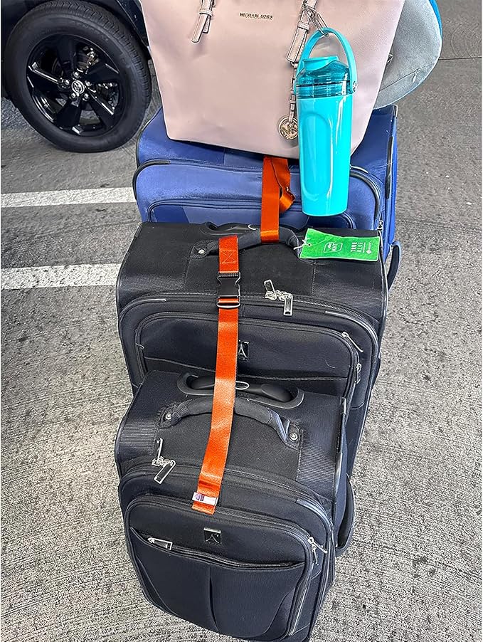 4-Pack Luggage Straps for Suitcases, Travel Connector for Carry-On Bag, Add Bag to Connect Two Suitcases, Adjustable Belt Attachment Accessories to Connect Your 3 Pieces of Luggage, Pink