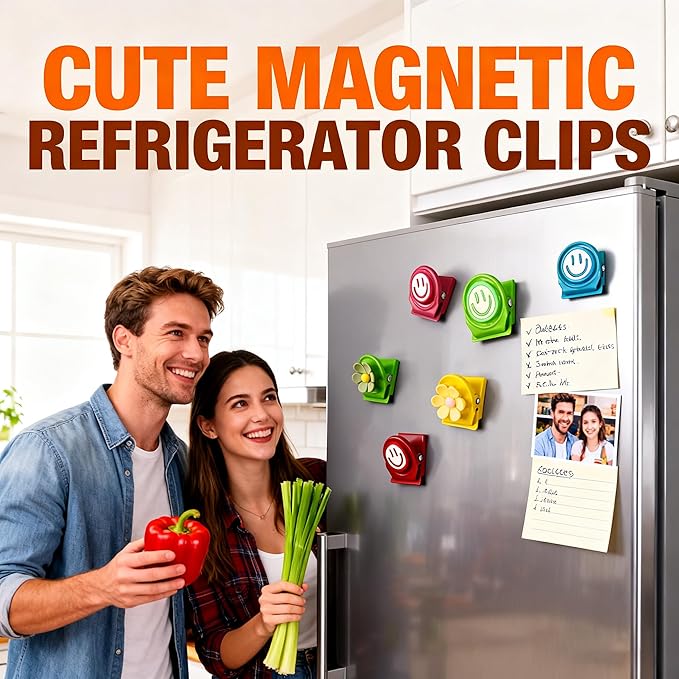 12 Pcs Smile and Flower Fridge Magnets Clips Refrigerator Magnets with Flower Happy Smile Locker Magnets Cute Metal Magnets Refrigerator for Locker, Whiteboard, Classroom,Office and Kitchen(12 pcs)