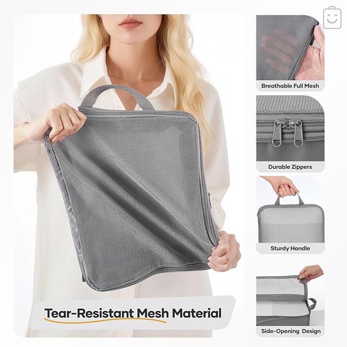 Veken 11 Set Compression Packing Cubes for Travel Essentials,Compressible Expandable Large Luggage Suitcase Organizer Bags for Clothing,Durable Space Saver Storage Bags with Toiletry Bags(Gray)