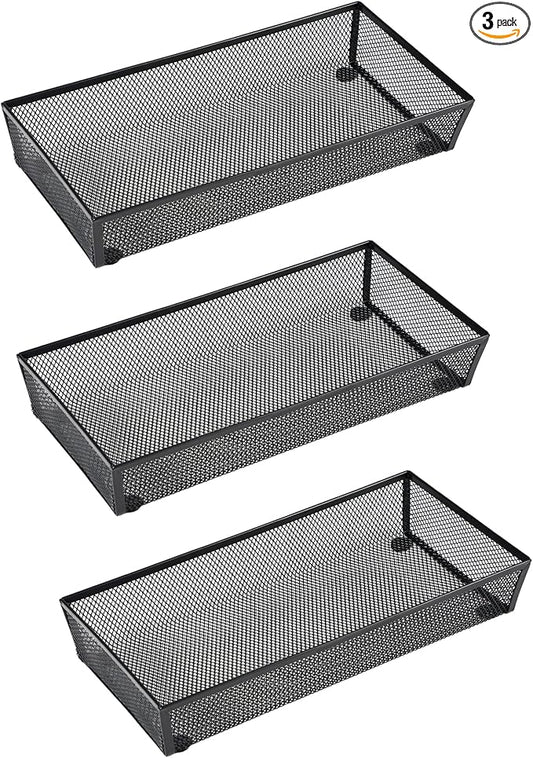 BYCY 3 Pack Mesh Flatware Drawer Organizer for Kitchen/Office/Home Tools,Spoon Knife Fork Organizers Box Utensil Tabletop Storage Tray (12 x 6 x 2 Inch)