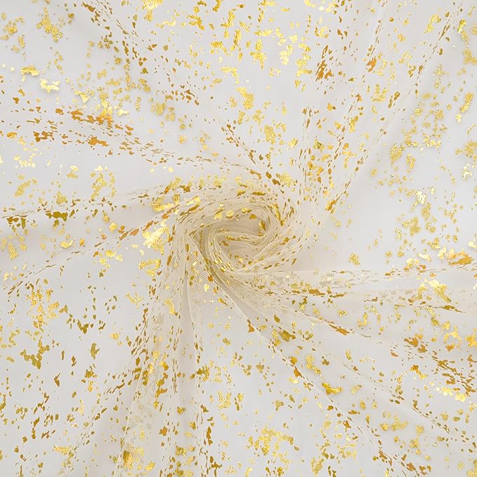 Horaldaily Beige Gold Gauze Tablecloth 60x84 Inch Rectangular, Golden Sequin Glitter Metallic Foil, Sheer Tulle Cheesecloth for Wedding Baby Shower Ceremony Birthday