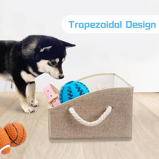 Collapsible Fabric Dog Toy Box and Storage Bin With Handle - Trapezoid Basket Chest Organizer for Pet Toys, Blankets and Accessories,Yellow