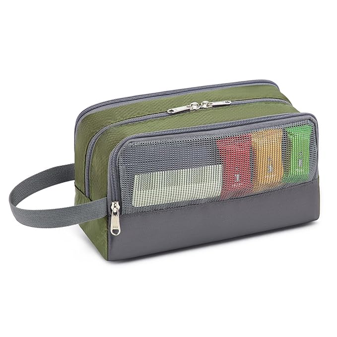 Yeiotsy Boys Toiletry Bag - Kids Travel Dopp Kit with Mesh Pockets, Compact Organizer for Gym, Camping, Hiking (Army Green)