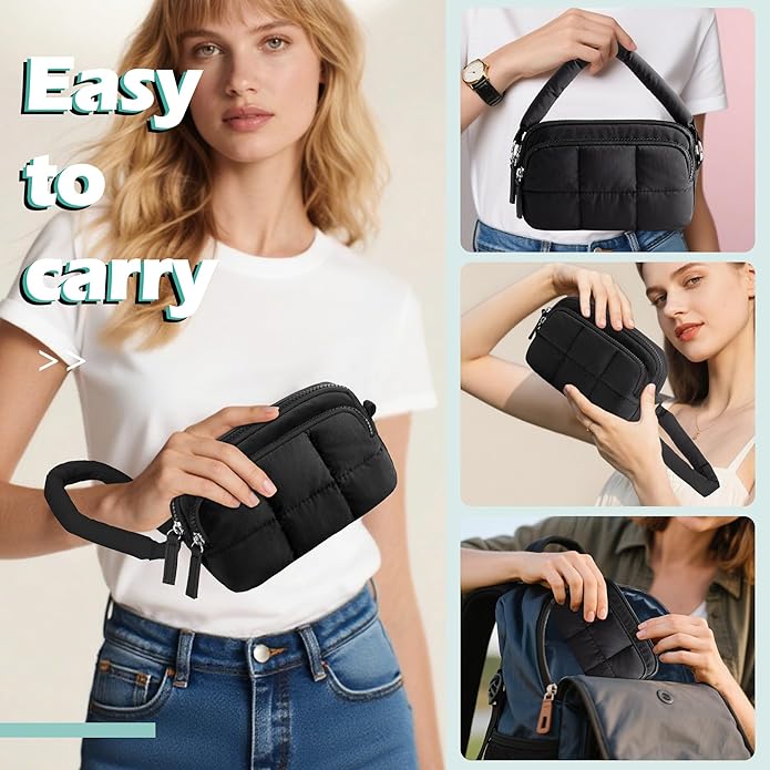 Women's Wristlet Wallets, Small Puffy Wristlet Purses with Zipper, Travel Credit Card Holder Phone Organizer Bag