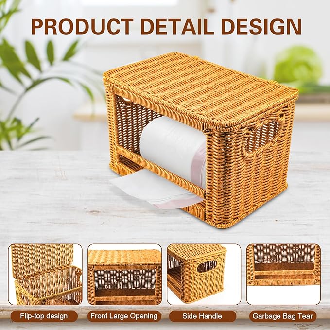 Large Trash Bag Dispenser, Rattan Garbage Bag Holder & Roll Organizer, Extra Large Trash Bag Storage for 13-33 Gallon Bags | Under Sink Organizer, Pantry & Kitchen Basket