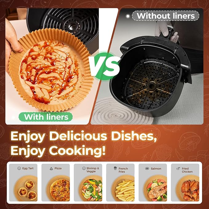 Round Air Fryer Paper Liners Disposable 305Pcs, Air Fryer Parchment Paper 8'', Food-grade & Non-stick Airfryer Paper Liner Sheets for Air Frying, Roasting, Baking, Oven, Steamer by CTIZNE