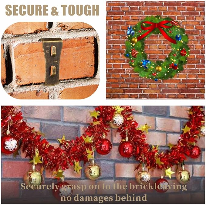 Brick Clips - 12 Pcs Heavy Metal Wall Hangers for 2-1/4 to 2-3/8 Inch Bricks, Outdoors & Home Decor