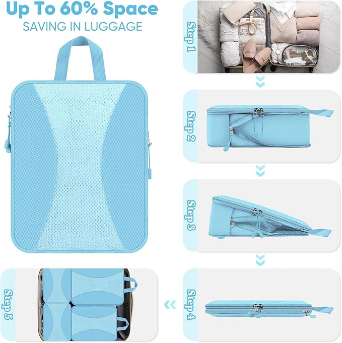 8 Set Compression Packing Cubes for Travel, Packing Cubes Compression Travel Accessories Expandable Packing Organizers for Carry on Luggage Suitcase