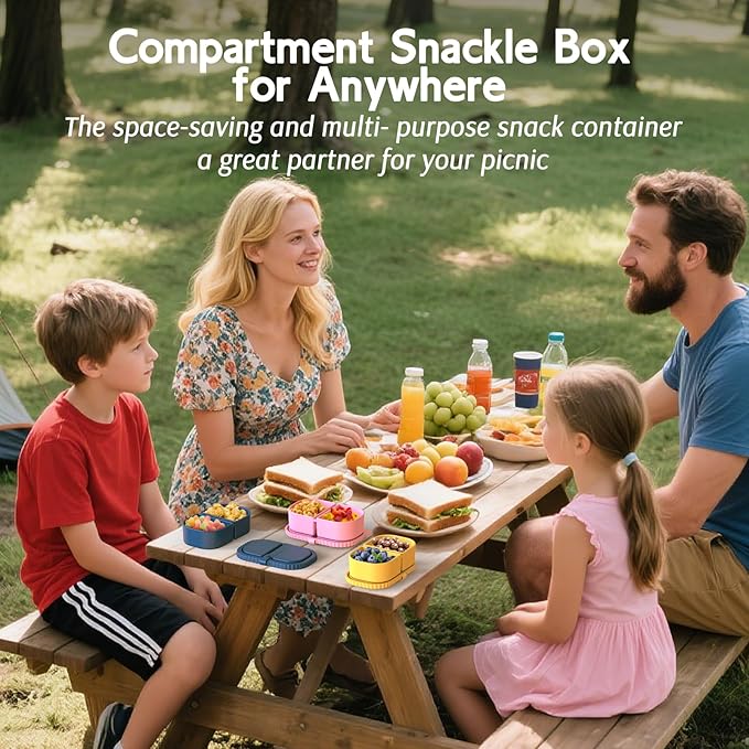 6 Pack Reusable Silicone Snack Containers with Lids, Mini Containers 2 Compartments, Portable Silicone Food Storage Box for Picnic, Lunch, Office (6)