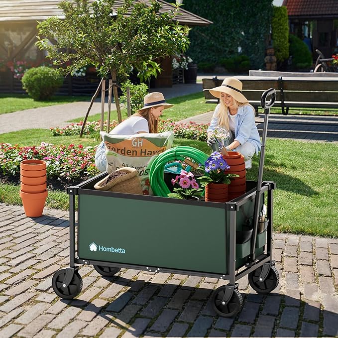 29.3" Collapsible Wagon Cart, 150L Heavy Duty Folding Utility Wagon with Wheels, 260 lbs Load, Portable Rolling Cart for Garden, Shopping, Sports, Camping, Army Green