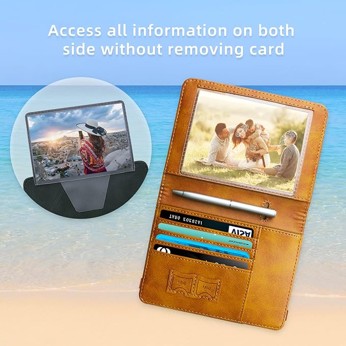 WALNEW Passport Holder for Travel, RFID Passport Cover Wallet for Women Men, PU Leather Passport Book Card Holder Case with Pen, Travelling Essentials for Flying