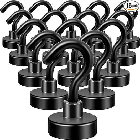 Neosmuk Magnetic Hooks, Heavy Duty 30lb+ Strong Magnet Hook for Cruise Cabins, Cruise Ship Essentials for Hanging, Metal Wall Refrigerator Hangers (Black, 15 Pack)