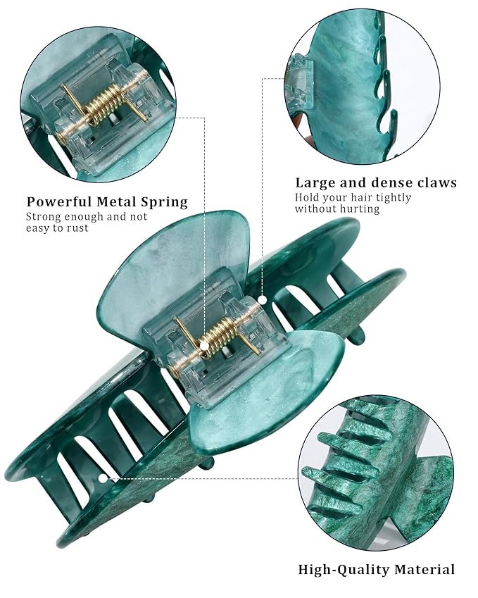 4Pcs Large Hair Claw Clips - Acrylic Big Hair Clips for Thick Hair Strong Hold Hair Jaw Clips Non-slip Banana Hair Barrettes Clips for Women Girls (Gray+Green+Black+Orange)