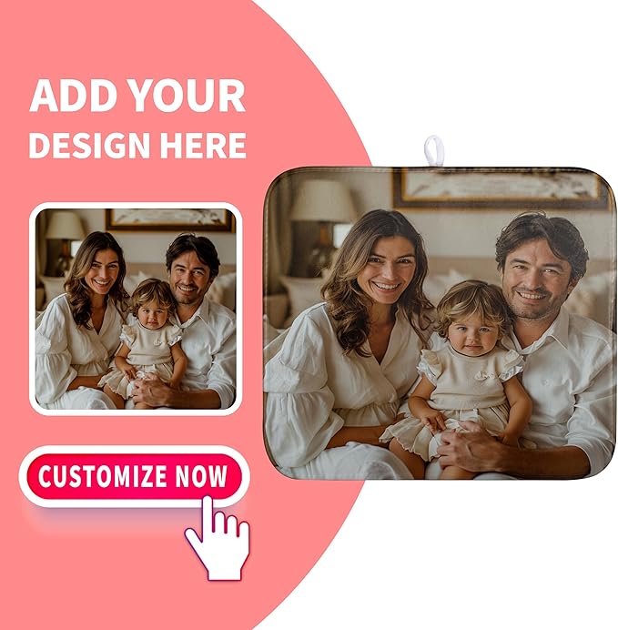 Custom Drying Mat with Picture Text Personalized Photo Dish Drying Mats for Kitchen Counter 16x18 Inch Customized Image Kitchen Accessories Microfiber Absorbent Dish Drying Pad