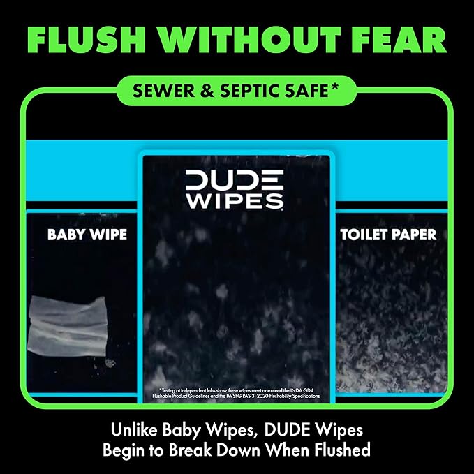 DUDE Wipes MentHOLE XXtreme Flushable Wipes - Menthol Infused Extra-Large Adult Wet Wipes - 3 Pack (144 Count) - Infused with Menthol for a Cooling Sensation - Septic and Sewer Safe