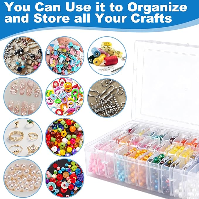 Bead Organizer Box, 60 Pcs Small Clear Plastic Storage Containers with Hinged Lid, Mini Craft Boxes for Beads, Jewelry Making, Diamond Painting, Nail Art, Screws and Small Parts Organization