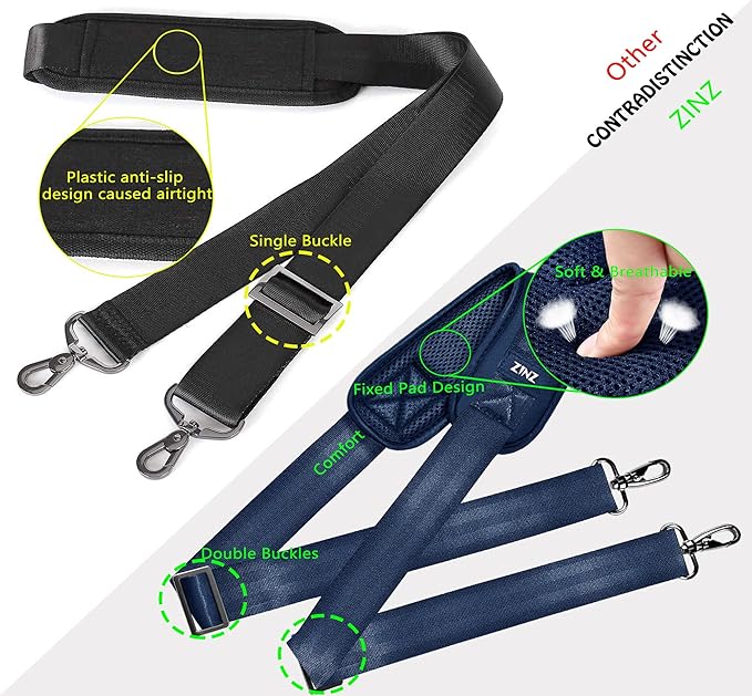 ZINZ Shoulder Strap 58" Ultra-Thick Fixed Padded and Adjustable Buckles Crossbody Strap for Briefcase Laptop Bag Luggage