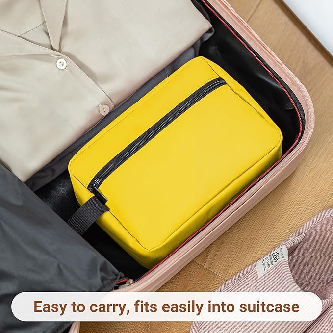 Elviros Travel Toiletry Bag for Women and Men,Lightweight Makeup Bag Hanging Dopp Kit with Shaving Compartment Cosmetic Organizer Small Tool Bag Travel Essentials,Gifts for Men & Women(Bright Yellow)