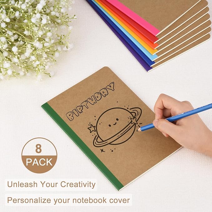 ZCZN 8 Pack Colorful Lined Notebooks Bulk, A5 Journals with 8 Colors, 60 Pages/30 Sheets, 8.3x5.5 Inch, College Ruled Paper, Travel Writing Journal Notebooks for Work,School(8 pack,8 colors-lined)