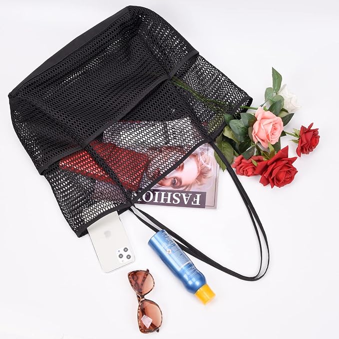 Tainehs Beach Mesh Tote Bag for Women, Large Travel & Pool Bag, Lightweight Vacation Cruise Tote (Inside Out – Flip to Use)