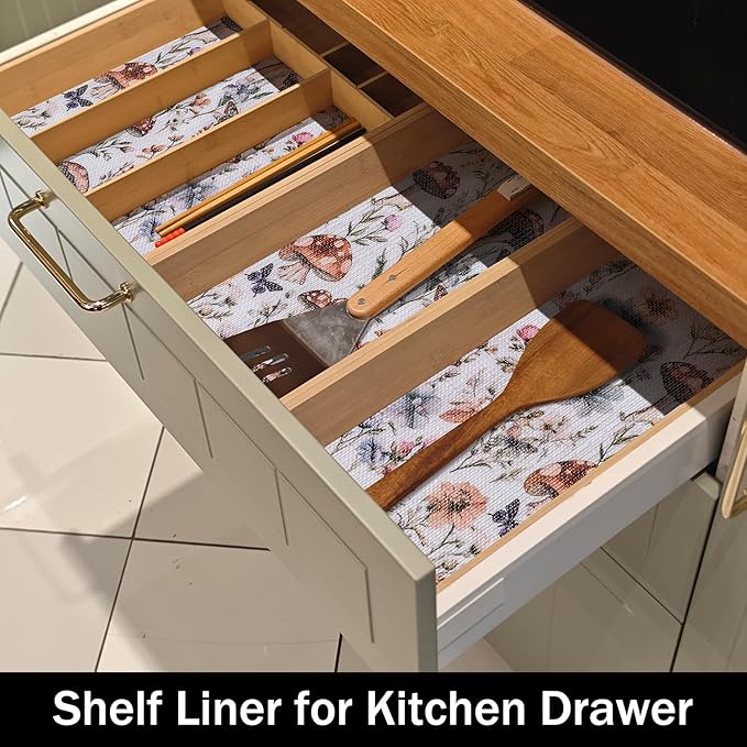 Mushroom Shelf Liners Non Adhesive 12IN x 20FT and Strong Non-Slip Shelf and Drawer Liners for Kitchen Cabinet Wire Fridge, Waterproof Shelf Drawer Liner,Easy to Clean
