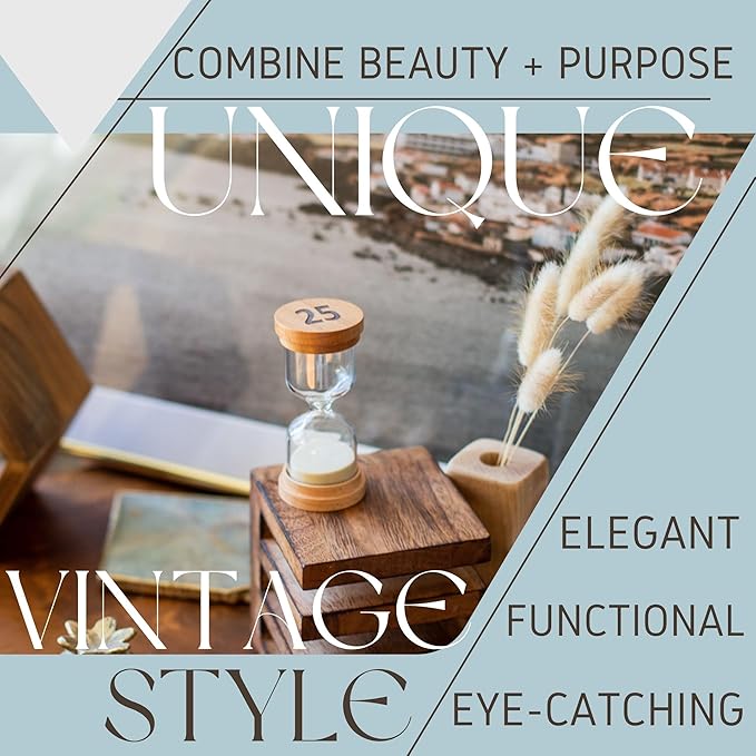 25 Minute Sand Hourglass Timer - Glass Sand Clock 25 Min - Modern Hourglass Watch with Wooden End Caps for Kids, Games, Classroom, Kitchen, Home or Office Decor