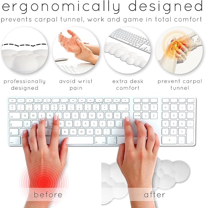 Qloud Cloud Wrist Rest Keyboard Wrist Rest for Computer Keyboard Pad, Cloud Keyboard Wrist Rest, Wrist Pad for Keyboard, Memory Foam, Non-Slip Base, Comes with Mouse Pad - Beige