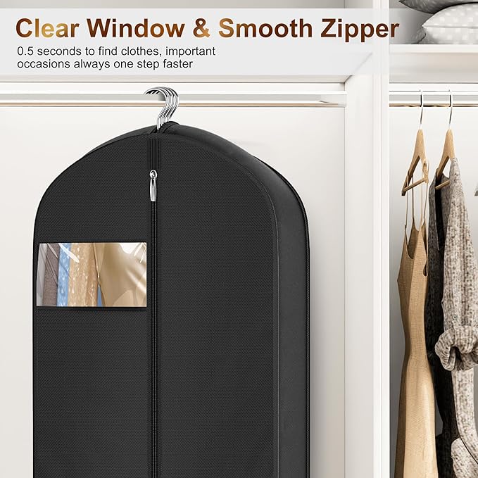 MISSLO 65" Long Garment Bags for Travel for Women 4" Gusseted Dress Bags for Gowns Waterproof Dress Protector Bag for Closet Storage Clothing Covers for Hanging Clothes Wedding Dresses Storage