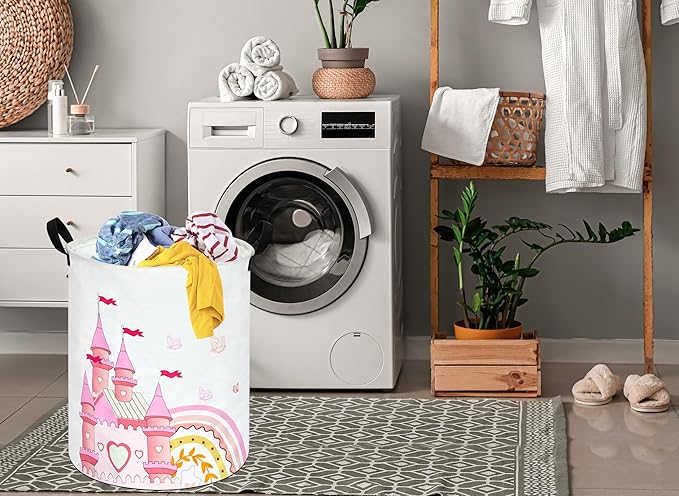 Kids Hamper Pink Castle Storage Bins Organizer Toy Box Laundry Basket Large Canvas Collapsible Chest for Home/Dorm/Kitchen/Pet/Office/Closet/Shelf/Gift Baskets