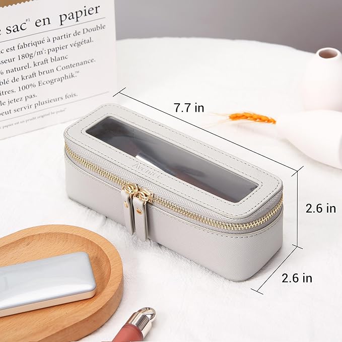 Aveniee Clear Makeup Brush Bag, Slim Brush Holder Cosmetic Case, Small Travel Toiletry Bag for Women, Thin Make up Bags with Zippers, Cute Travel Essentials Srorage Bag.Grey
