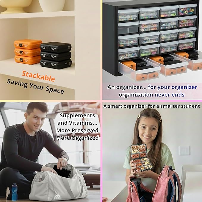 Portable Small Pocket Organizer Box with Removable Dividers, Transparent Storage Case for Screws/Nuts/Bolts/Nails/Washers/Snap Rings/Automotive & Paper Clips/Fuses/Buttons/Pins/Beads/Jewelry-Pack of 2