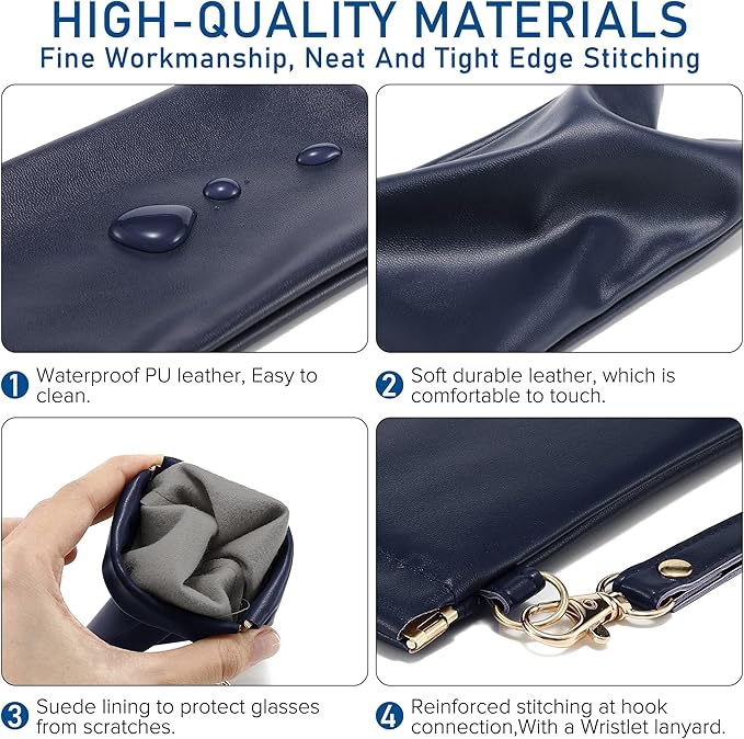 2Pack Leather Glasses Case for Women Men Book-like Hard Shell Eyeglass Bag With Carrying Strap Soft Sunglasses Pouch