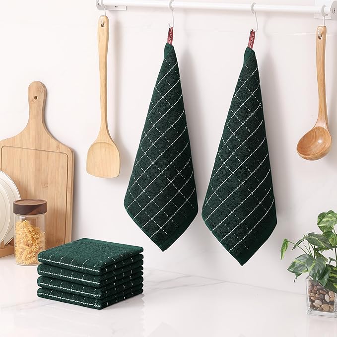 Homaxy 100% Cotton Terry Kitchen Dish Cloths, Ultra Soft and Absorbent Dish Towels for Kitchen, Suitable for Drying and Washing Dishes, 12 Pack, 12 x 12 Inches, Blackish Green