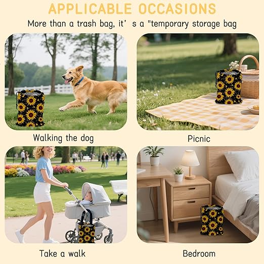 Vintage Sunflower Car Garbage Bag, Small Car Trash Bag Hanging Back of Seat,Drawstring Car Trash Bag with Adjustable Buckle,Car Accessories for Camping Travelling