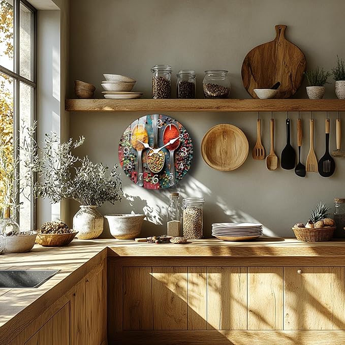 20 Inch Vintage Spice Large Wall Clock, Non-Ticking Silent Battery Operated Round Wall Clocks, Wooden Analog Clock Decorative for Living Room Office School Kitchen Bedroom