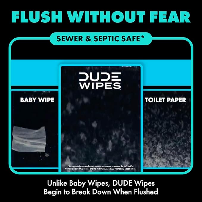DUDE Wipes Mint Chill Flushable Wipes - Extra-Large Adult Wet Wipes - 6 Pack (288 Count) - Infused with Tea Tree Oil, Vitamin E, and Aloe - Septic and Sewer Safe