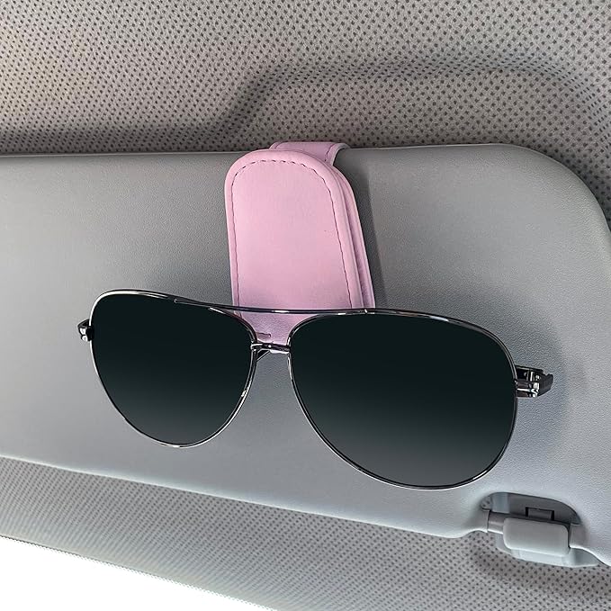 KIWEN 2 Packs Sunglasses Holders for Car Visor, Magnetic Leather Glasses Eyeglass Clip for Car, Ticket Card Clip Sunglasses Mount, Car Visor Accessories Gadgets (2, Pink)