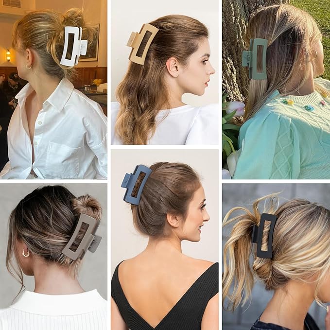 4 Inch Big Hair Claw Clips 6 Pcs Large Claw for Thick Hair Square Hair Clips for Women Rectangle Hair Clips Nonslip Acrylic Banana Jaw Clips Hair Accessories for Girls (Neutral)