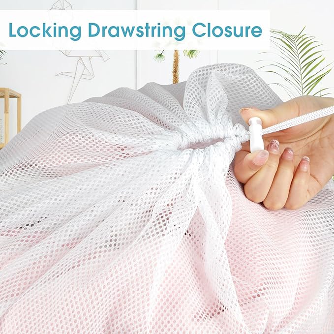 2 Pack Mesh Laundry Bags, 23 x 34 Inches Heavy Duty Mesh Laundry Bag, Large Laundry Drawstring Bag for College, Dorm, Travel, Family and Apartment Dwellers, White