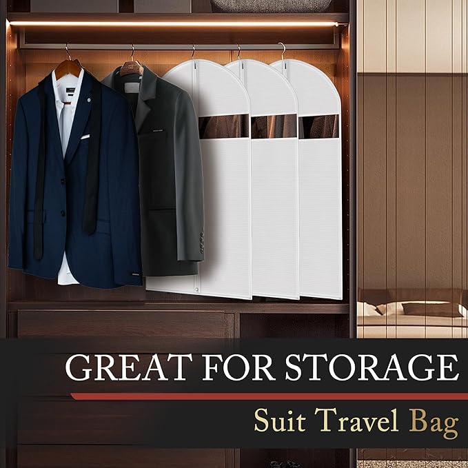 40-inch Garment Bags for Travel, Garment Bags for Hanging Clothes with Zipper and Visible Transparent Window, 2 Pack, White